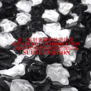 130 cm breed zwart-wit driedimensionale bloemen chiffon kant stof voor jurk jas kleding S057