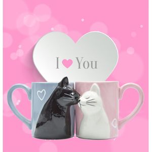 2Pcs Luxe Kus Kat Cups Paar Keramische Mokken Getrouwd Stellen Anniversary Ochtend Mok Melk Koffie Thee Ontbijt Valentijnsdag