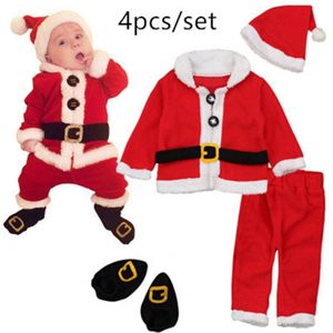 Baby Kids Kerstman Kostuum Lange Mouwen Tops + Broek + Hoed + Socking 4Pcs Kerst Kostuum baby Jongen Baby Meisje Set