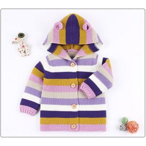 Ircomll Zuigeling Baby Trui Gebreide Jas Regenboog Gestreepte Trui Leuke Hooded Baby Meisje Jongen Vest Kid Jas Tops Voor 9-24M