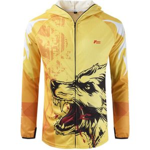 Ijs Zijde Vissen Kleding Uv Zonnebrandcrème Koele Ademende Wolf T-shirt Mannen Kleding Lange Mouwen Geel Dunne Capuchon M-4XL ropa