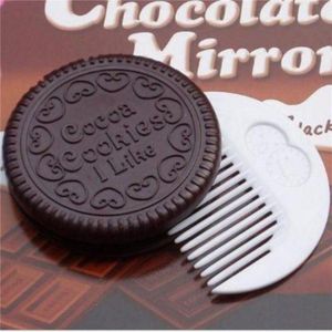 Mini Pocket Chocolade Cookie Compacte Spiegel Met Een Kam