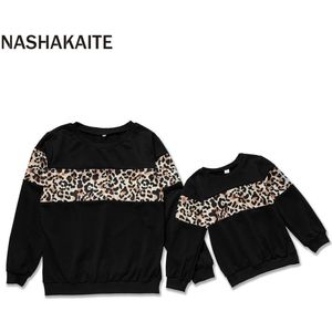 Nashakaite Moeder En Dochter Matching Kleding Luipaard Gedrukt Familie Sweatshirts Voor Moeder Dochter Familie Bijpassende Kleding