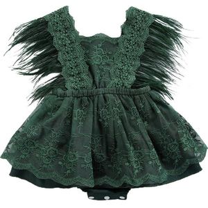 Peuter Baby Meisjes Romper Mesh Jurk Prinses Veer Vliegen Mouw Kant Flouncing Zoom Bloemen Borduren Gelaagde Jurk