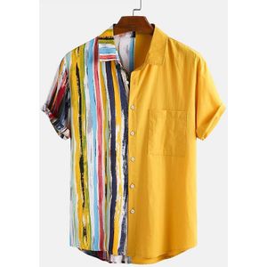Incerun Mannen Mode Gestreepte Patchwork Shirts Casual Korte Mouw Revers Gedrukt Shirt Zomer Losse Hawaiian Camisa S-3XL7