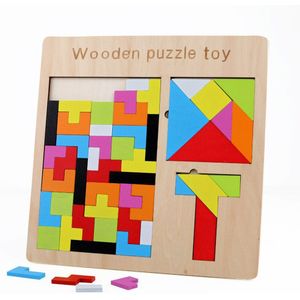 Kleurrijke Houten Tangram Puzzel 3D T Type Jigsaw Board Math Speelgoed Voorschoolse Magination Educatief Speelgoed Voor Kinderen