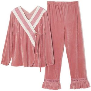 Mode Lente Verpleging Pyjama Set V-hals Lange Mouwen Moederschap Verpleging Nachtkleding Herfst Flanel Pijamas Vrouwen X081