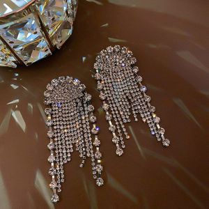 Fyuan Shine Lange Tassel Crystal Oorbellen Voor Vrouwen Bijoux Geometrische Strass Ketting Oorbellen Verklaring Sieraden