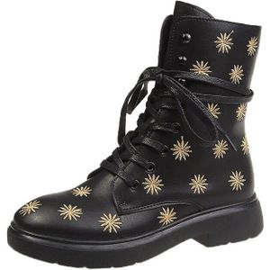 Size 35-50 Mooie Pop Zoete Enkellaars Vrouwen Herfst Dagelijks Casual Schoenen Vrouw 3Cm Med Hakken Vrouwelijke metalen Cirkel Met Parel Boot