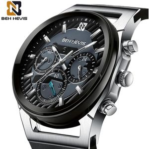 Ben Nevis Horloges Heren Waterdichte Horloges Chronos Zilver Zwart Horloge Sport Klok Siliconen Band Reloj Hombre