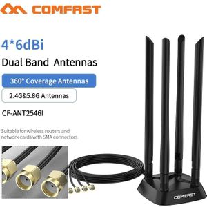Krachtige 4 * 6dbi High Gain Dual Band 2.4 + 5 Ghz 360 Sma Omnidirectionele 1.2M Extension Base Antenne voor Draadloze Router /Adapte
