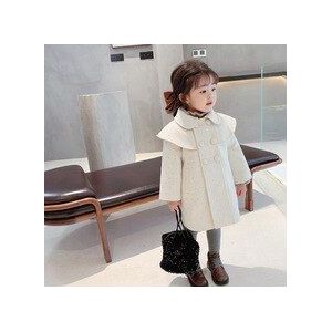 Winter Meisje Thicken Stip Wollen Jas Peuter Kinderen Mode Double Breasted Mantel Kraag Wollen Bovenkleding 2-7Yrs