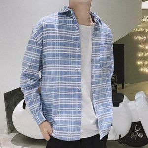 Checker Shirt Lange Mouw Koreaanse Chao Ontspannen Vrijetijdsbesteding Baitao Poort Wind Japanse Retro Mannen Bf Overhemd