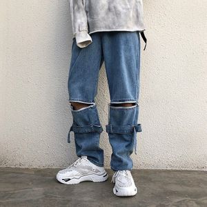 Afneembare Jeans Japanse Voor Mannen Hip Hop Tij Wijde Pijpen Losse Rechte Broek Casual Mannen Kleding Denim Broek mannen
