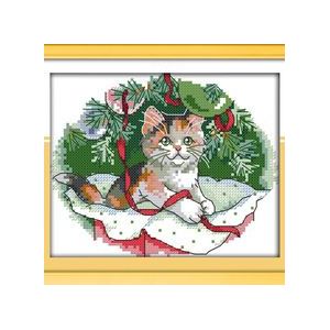 Kerst kitten telpatroon cartoon kat dier x-mas count canvas steken borduurwerk DIY handgemaakte handwerken plus