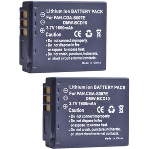 Tectra 1600 mAh 2 stuks CGA-S007 CGA-S007E DMW-BCD10 CGAS007 Batterij voor PANASONIC Lumix DMC TZ1 TZ2 TZ3 TZ4 TZ5 TZ50 TZ15 Batterij