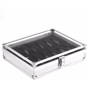 Professionele 12 Grid Slots Horloge Box Sieraden Display Vierkante Opbergbox Case Aluminium Suede Binnenkant Container