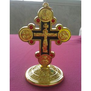 Fine gold-plating Set met diamanten Europese klassieke Jesus cross pictogram auto reizen ornament kruisbeeld craft jesu rood lam van god