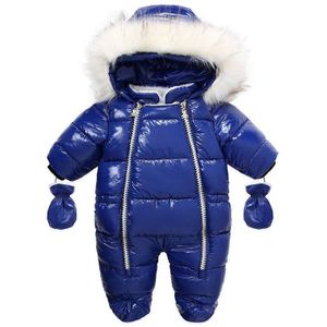 Baby Meisje Jongen Winter Warm Sneeuw Wear Shiny Footies Rompertjes 6-24M Baby Peuter Casual Lange Mouw hooded Parka Jumpsuit