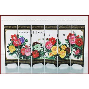(Mini) Exquisite Chinese Klassieke Lak Schilderen Kamerscherm Van Mooie Bloeiende Pioen Bloemen