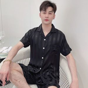 Mannen Pyjama Zijde Zomer Jacquard Korte Simulatie Plus Meststof Grote Buste L-5XL Thuis Kleding Grote Size Night Pyjama 110kg