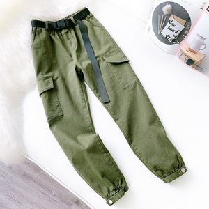 Gigogou Vrouwen Streetwear Cargo Broek Hoge Taille Losse Slouchy Zakken Boyfriend Broek Casual Dames Riem Harembroek Broek