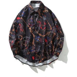 GONTHWID Kettingen en Riemen Print Lange Mouwen Heren Shirts Casual Dress Shirt Hip Hop Hipster Button Down Streetwear Tops