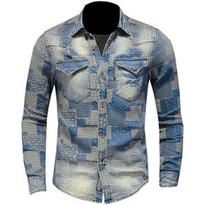 Zyyong Revers Lange Mouwen Patch Retro Mannen Denim Shirt Literaire Persoonlijkheid Rooster Motorfiets Stijl Casual Lange Mouw Dunne Jas