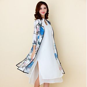 F ~ 3XL Plus Size Mode Chinese Traditionele Vrouwen Bloem Pioen Lange Avondfeest Vrouwelijke Split Gewaad Jurk Gown Set Vestiod
