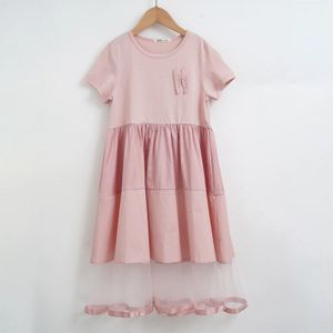 Meisjes Jurk 2022 Zomer Koreaanse Korte Mouwen Kinderkleding Meisjes Katoen Roze Prinses Jurken Tiener Solid Tutu Gown