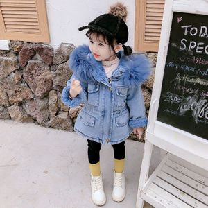 2019New Denim Jas HERFST & WINTER Bovenkleding Mode Outfit Kids Bontkraag Capuchon Meisje Jassen Voor meisje Peuter kinderen