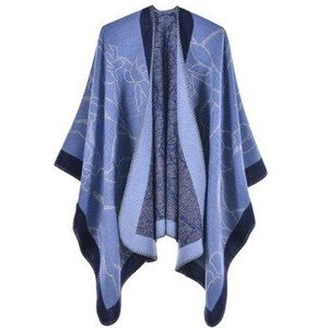 Mode Comfortabele Elegante Print Sjaal Winter Elegante Vintage Dikke Warme Kwastje Twee Kanten Knit Poncho