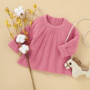 Baby Herfst Outfit, Solid-Kleur O-hals Lange Mouwen Trui Aantrekken Met Terug Knop Nek Voor Peuter Meisjes