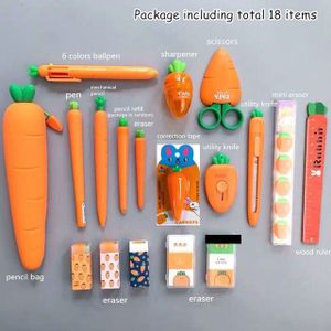 Sharkbang Creatieve Wortel Serie Siliconen Zachte Etui Penhouder Organizer Tas Kawaii Briefpapier Set Kinderen