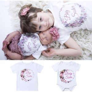 Zusje Kid Baby Meisje Romper Bodysuit Outfit Grote Zus T-shirt Tops Kleding Leuke Bloemen Bijpassende Outfits 0-6Y