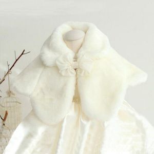 Winter Warm Meisjes Faux Fur Cape Mantel Witte Strik Bruiloft Bloem Meisjes Kids Faux Bont Sjaal Jas Lint Vintage bovenkleding