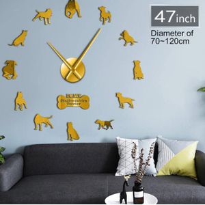 Amerikaanse Staffordshire Terrier Amerikaanse Pit Bull Decoratieve 3D Diy Wandklok Home Klok Met Spiegel Aantallen Stickers