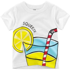 Zomer Kinderen Cartoon Brief Afdrukken T-shirt Korte Mouw Ronde Hals Trui Jongens Zweettransporterend Cozy Ademende Top