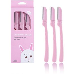 3 Stks/partij Wenkbrauw Trimmer Draagbare Roestvrij Staal Roze Blade Scheerapparaat Vrouwen Facial Gezicht Scheermes Professionele Makeup Beauty Tools