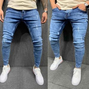 Mode Mannen Rits Denim Lange Broek Gat Gescheurd Vintage Effen Kleuren Hip Hop Stretch Hoge Taille Skinny Jeans Broek Broek #35