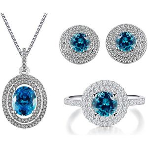 Blauw Oostenrijkse Kristallen Sieraden Set 925 Zilveren Ketting Ring Set Fashoin Sieraden Dames Earring Sieraden Sets ASM009