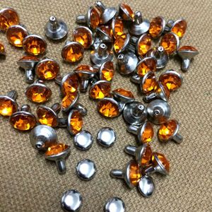 100 Sets/partij 8 Mm Oranje Acryl Kristallen Rhinestone Klinknagels Zilveren Nailhead Spots Studs Fit Voor Schoenen Riem Diy Gratis