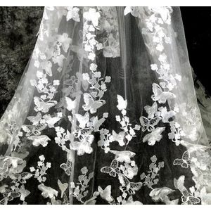 125*100Cm Zwart Witte Vlinder 3D Wedding Dress Bridal Applique Diy Bruids Hoofdtooi Sjaal Sluier Geborduurde Kant Stof patch