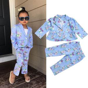 Focusnorm 1-6Y Herfst Baby Meisjes Mode Kleding Sets Bloemen Print Lange Mouwen Single Button Blazer Jacket Tops Broek 2 Stuks