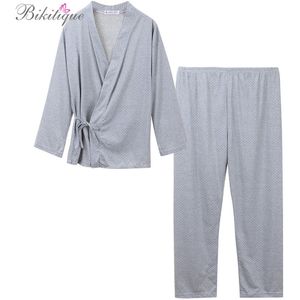 Katoenen Winter Mannen Nachtkleding lIttle Dots Japan kimono Gebonden Tops + Lange Broek Homewear Mannen Pyjama