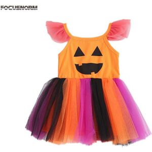 Focusnorm 0-4Y Baby Baby Meisjes Halloween Jurk Ruches Mouw Pompoen Lace Tutu Mini Dress Party Outfits