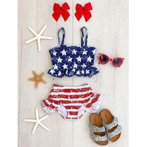 Peuter Kids Baby Meisjes Badpak Badpak Stars Print Sling Tops + Gestreepte Hoge Taille Shorts Bikini Swimwear Beachwear