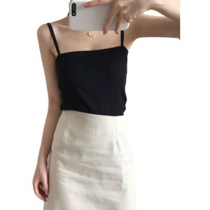 Koreaanse Minimalistische Vrouwen Mouwloze Geribbelde Gebreide Vest Dubbele Spaghettibandjes Vlakte Effen Kleur Hemdje Casual Slim Tube Tank Top