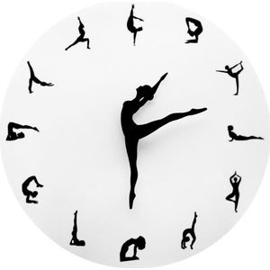 Creatieve Yoga Houdingen Wandklok GYM Fitness Flexibele Meisje Stille Moderne Klok Horloge Home Decor Meditatie Decor