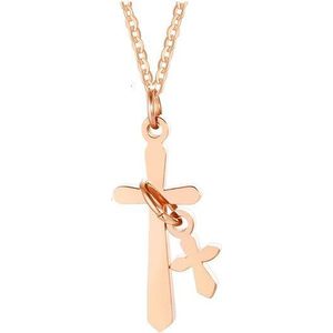 Fxm LN7 Rvs Ketting Populaire Enkele Vrouwen Man 25 Mm Double Cross Shape Rose Kleur Lover vrouwen Sieraden